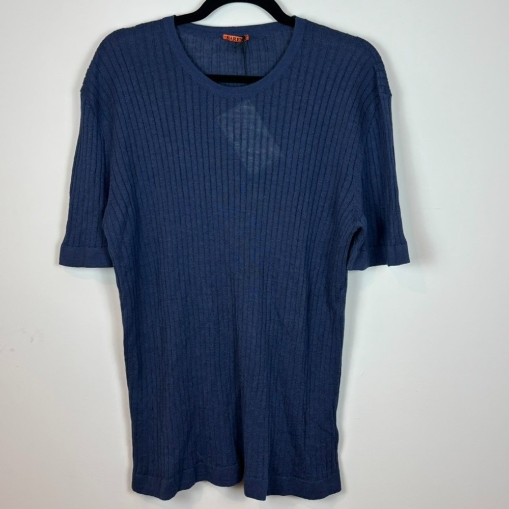 Barena Lightweight Ribbed Short Sleeve Navy Sweater Women MED Italy NWT $425